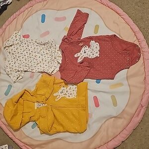 3 piece matching set Carter's 6m bunny hoodie and floral one-sie.
